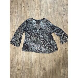 LANE BRYANT Blouse Womens Size 18/20 Top Floral 3/4 Sleeve Blue